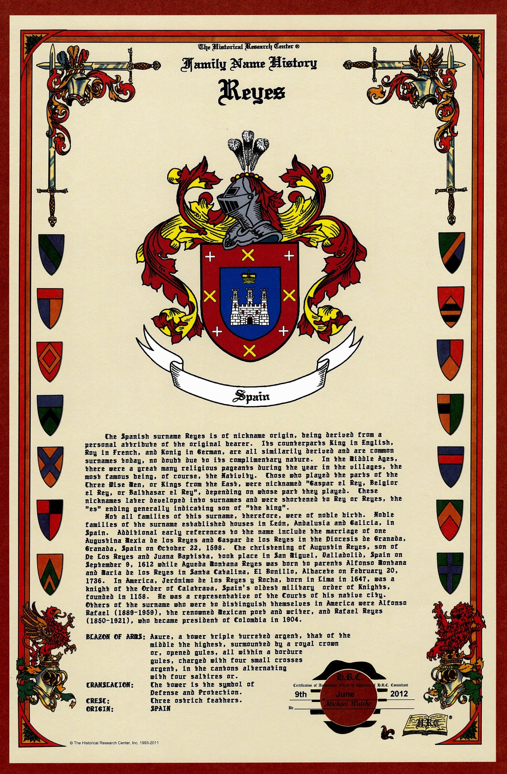 Reyes Coat of Arms/Crest and Family Name History, Meaning & Origin Plus Genealogy/Family Tree Research aid to Help find Clues to Ancestry, Roots, namesakes and ancestors