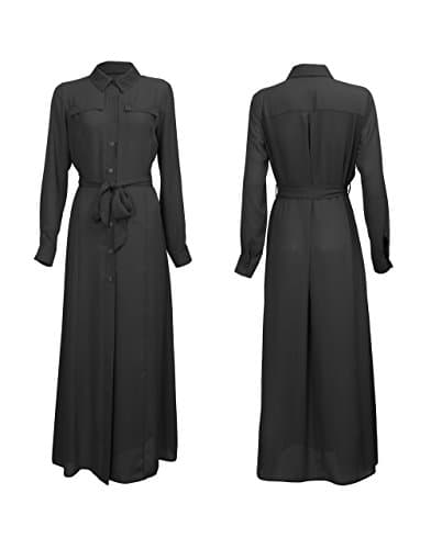 Hijab Gem Womens Maxi Shirt Dress with a Belt Long Sleeve in UK Size 8 10 12 14 16 Blouse for Ladies
