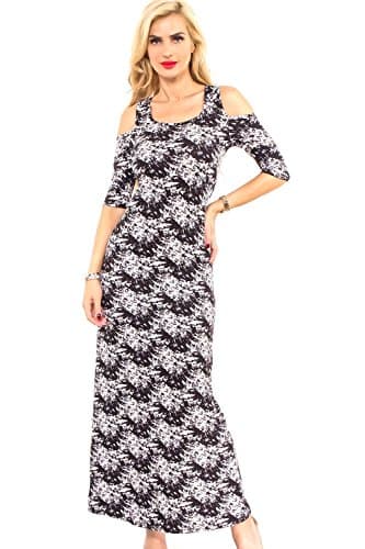 LOLLI COUTURE MULTI PRINT SCOOP NECKLINE SHOULDER CUTOUT MAXI DRESS L BLACKmultiprint