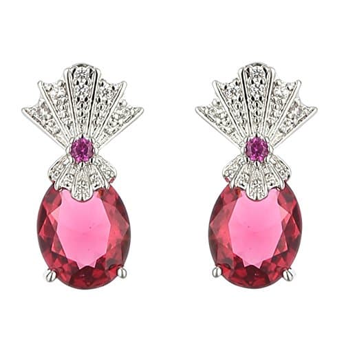Pigeon Blood Color Pineapple 925 Sterling Silver Stud Diamond-cut Rhinestone Jewelry Earring for Woman Girls