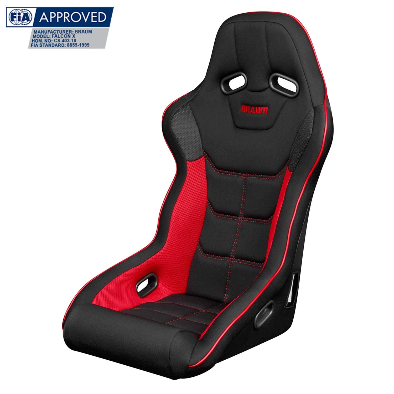 Falcon X Series FIA Approved Fixed Back Racing Seat - Black Polo Cloth with Red Mesh (Red Stitching/Red Piping)