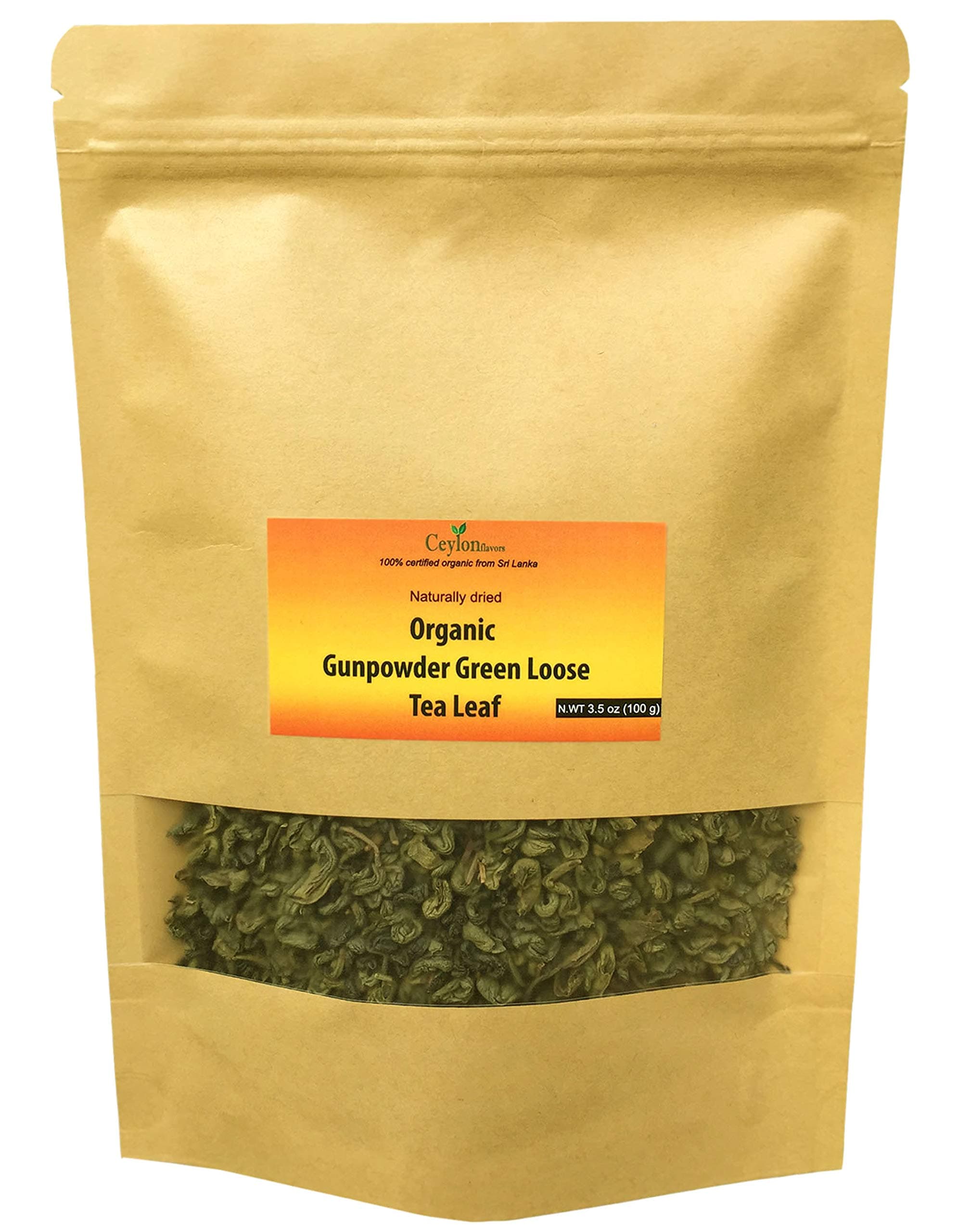 Ceylon flavors organic gunpowder green loose leaf tea premium grade from Ceylon Sri Lanka 3.5 oz