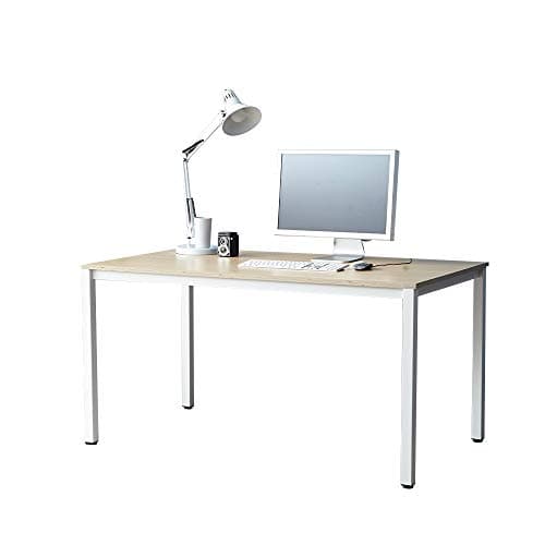SOFSYS Multi-Functional Computer Desk Workstation Table, Alpha Series, Industrial Home Office Design for Writers, Video Gaming, Designers and Entrepreneurs, Large Desktop with Metal Frame, Oak/White