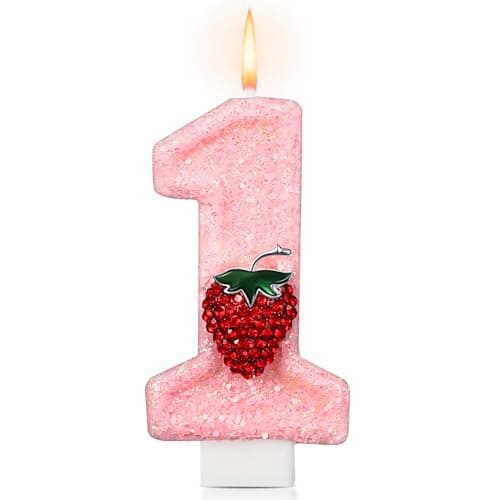 Strawberry Candle Pink Number 1 Candle with Red Strawberry Cute Berry First Birthday Decor for Cake Topper Party Supplies 1st Birthday Strawberry Theme Party, Anniversary