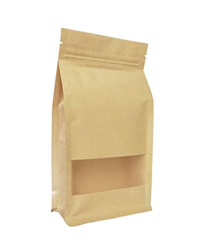 Couga Mall 50 PCS Universal Kraft Paper Packing Bag, Zip Lock Stand Up Storage Pouch Package Bag With Clear Window for Storing Snacks, Beans, Seeds and Tea Leaves(4.7"8.6")