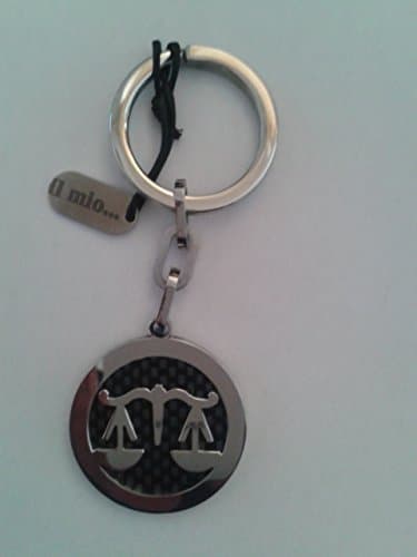 Zodiac Star Sign Keyring – Scales – Satin Steel Black My – Worked To The Cartridge – WITH BOX – Made in Italy