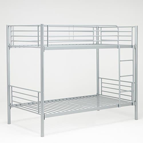 Dehors Sun,Twin Over Twin Size Metal Bunk Bed Frame with Ladder Space-Saving Design ( Silver)
