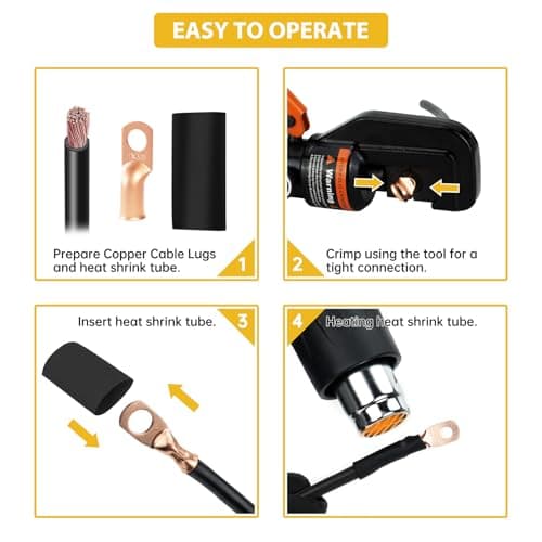 Sanuke Wire Lugs Ring Terminal Connectors 10 Pack-1/0Guage-3/8" Ends Heavy Duty for Battery Cable Lug tinned Copper Tubular Wire Electrical Eyelets with 3:1 Dual Wall Adhesive Heat Shrink