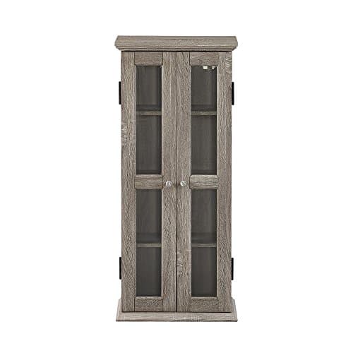 Walker Edison 4 Tier Shelf Living Room Storage Tall Bookshelf Cabinet Doors Home Office Tower Media Organizer, 41 Inch, Grey