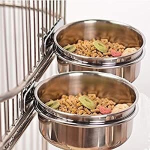 Bird Cage Feeder, Bird Feeder for Cage, 2 Pcs 10oz Stainless Steel Food Water Bowls with Clamp, Hanging Coop Cups for Parrot Cockatiel Hamster Rabbit Rat Small Animals
