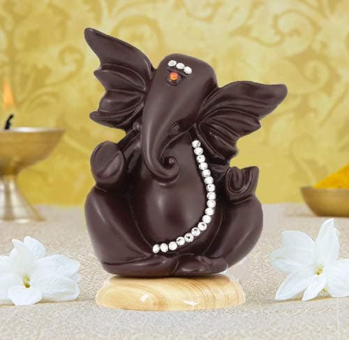 SN Handicrafts Resin Swarovski Studded Janiu Ganesha Car Idols and Figurines Showpieces for Home Decor, Standard size, Multicolour
