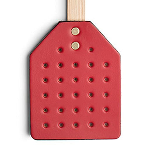 Heavy Duty Leather Fly Swatter - Durable Wooden Handle-Scarlet Red Leather Swatter. 17.5” Made in America by Amish Craftsman. for Flies, Mosquito, Bees and More