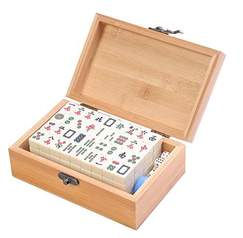 Quantum Abacus Mahjong/Majiang Super-Mini Travel Set, Non-Standard Small Game Pieces Made of White Ivory Imitation, Fine Bamboo Casket (Size 6.7 X 4.3 X 2.4 Inch, 17 X 11 X 6cm) Mod. MJ001-03 (US)