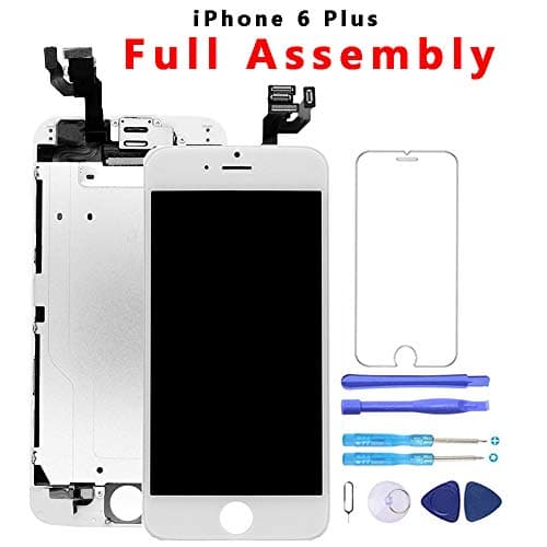 for iPhone 6 Plus Screen Replacement Full Assembly Black LCD Display Digitizer Touch Screen for Model A1522 A1524 with Proximity Sensor, Earpiece, Front Camera, Repair Tools (White)