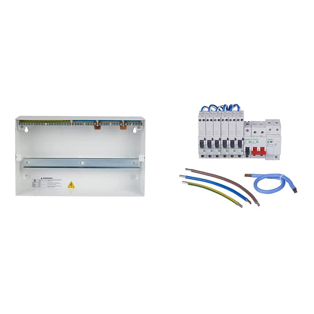 Schneider Electric Easy9 Compact Consumer Unit EZ9E16MCCU 16 Way, Kit c/w RCBO's 2x6A, 1x16A, 2x32A, 1x40A, 1x100A Main Switch, 1x SPD & 20A MCB