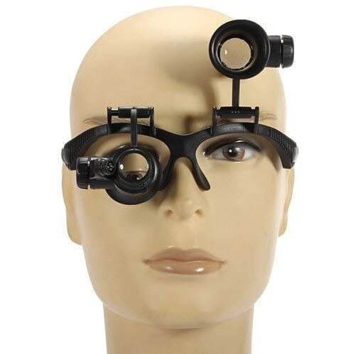 Iktu 10X 15X 20X 25X Double Eye Glasses Loupe Head Wearing Magnifying Glasses Headset Illuminated Magnifying Glasses Tool Set with LED Light for Watch Repair Jewelery