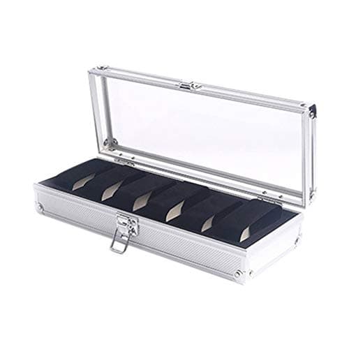 liyhh 6/12 Grid Slots Jewelry Wrist Watches Holder Display Storage Box Aluminium Case - Silver 6