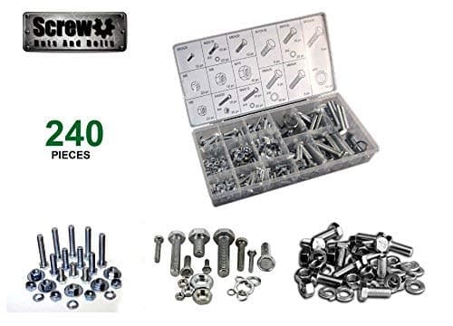 Screw U- Nut and Bolt Set 240pc: Heavy Duty Hardware Assortment, Metric Nuts and Bolts Set, Hex Nuts, Washers and Bolts- Great for Home Improvement, Automotive, Electrical, and Binding Metals.