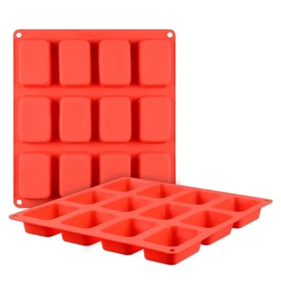 THE SR BRAND 12-Cavity Silicone Mould for Soap Making, Loaf, Muffins - Pack of 1, Red, 10 X 10 X 5 cm
