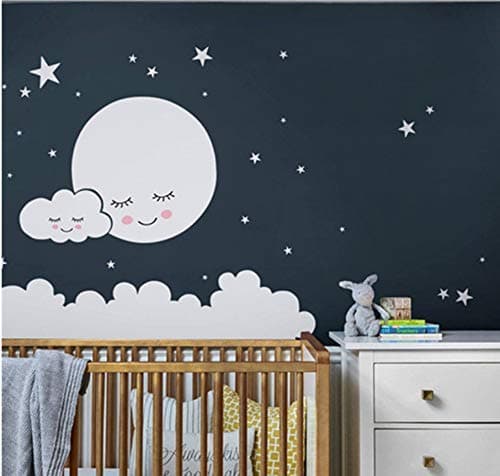 Enidgunter Moon Wall Decal Cloud Nursery Wall Stickers for Kids Room Decal Nursery Stars Vinyl Wall Sticker Girls 80x100 cm