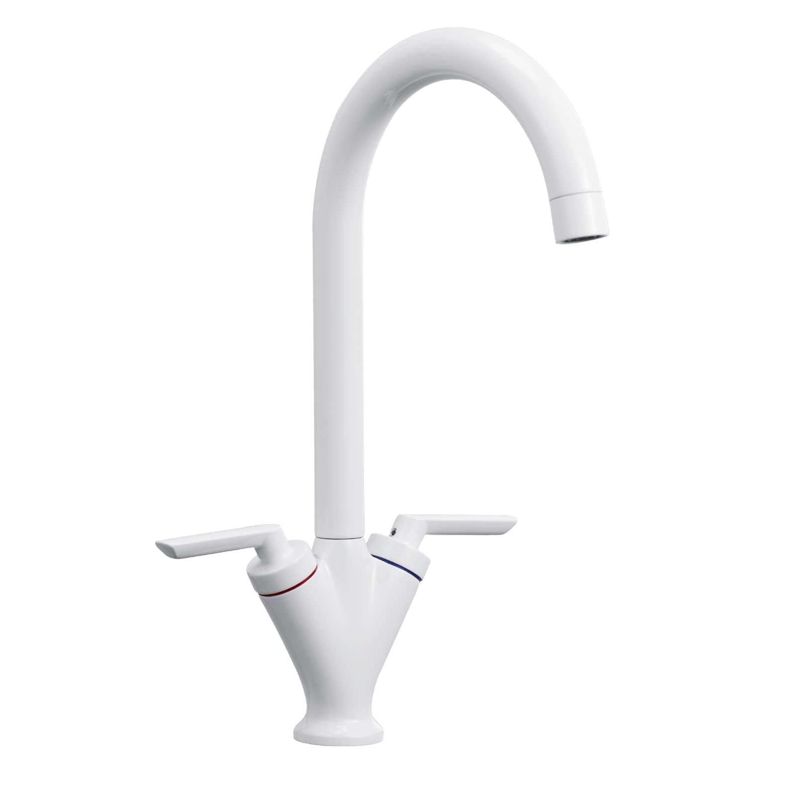 White Kitchen Tap, Hapilife Contemporary Matt White Kitchen Sink Tap Swivel Spout Monobloc Mixer Tap for Kitchen Sink 1 Hole, DT03F