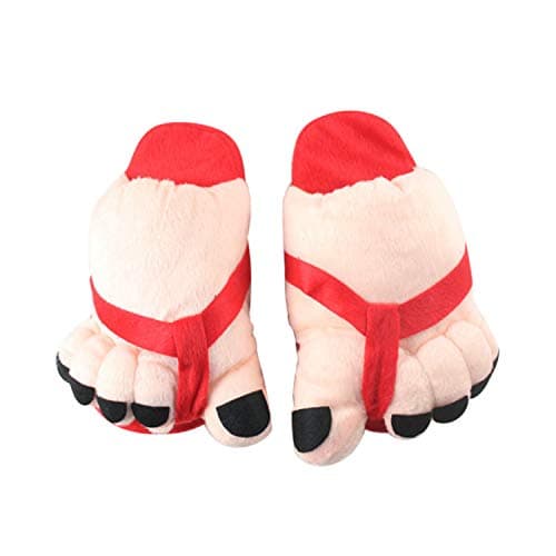 Misscat Women Cartoon Toe Big Feet Velvet Anti-Slip Warm Soft Slippers Cotton Indoor Home Floor Shoes Slip On Slingback Footwear (Red-2)