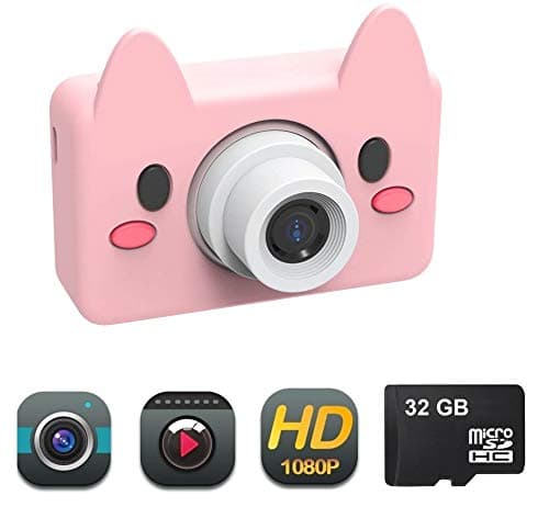 DENT Camera for Kids Toy Camera HD 8MP Video Digital Camera Camcorder for Girls and Boys Includes 32gb microSD Card (Pig Camera)