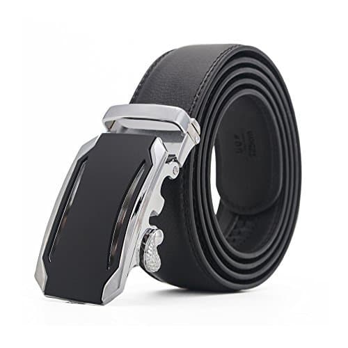 XYZDOUBLE Men's Leather Belt Sliding Buckle Black Automatic Ratchet with Gift Box-35mm Wide