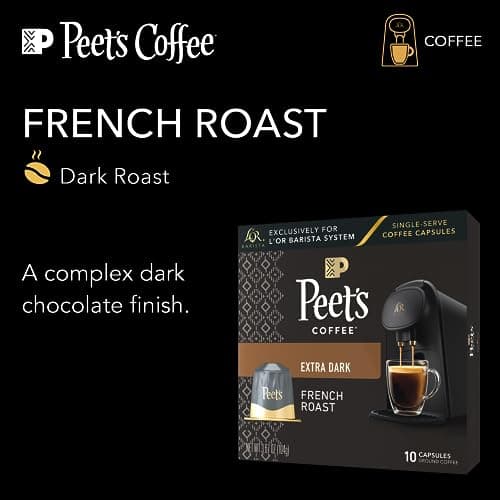 L'OR Barista Coffee Pods, Peet's Coffee French Roast - 30 Aluminum Single-Serve Capsules, Exclusively Compatible with L'OR BARISTA System, Brews 5 oz, 8 oz, 12 oz, 10 count (Pack of 3)
