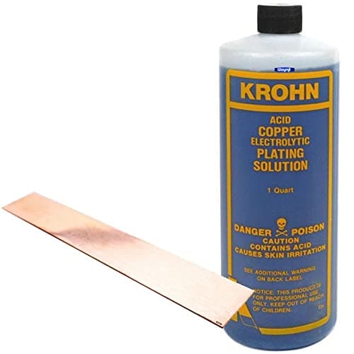 Krohn Acid Copper Electroplating Kit – 1 Quart Copper Plating Solution with Pure Copper Anode 1" x 6" for Jewelry & Metalworking