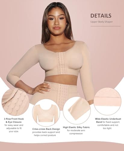 FeelinGirl Arm Shaper for Women Post Surgery Arm Lipo Compression Sleeves Slimming Arm Front Closure Shapewear Bra