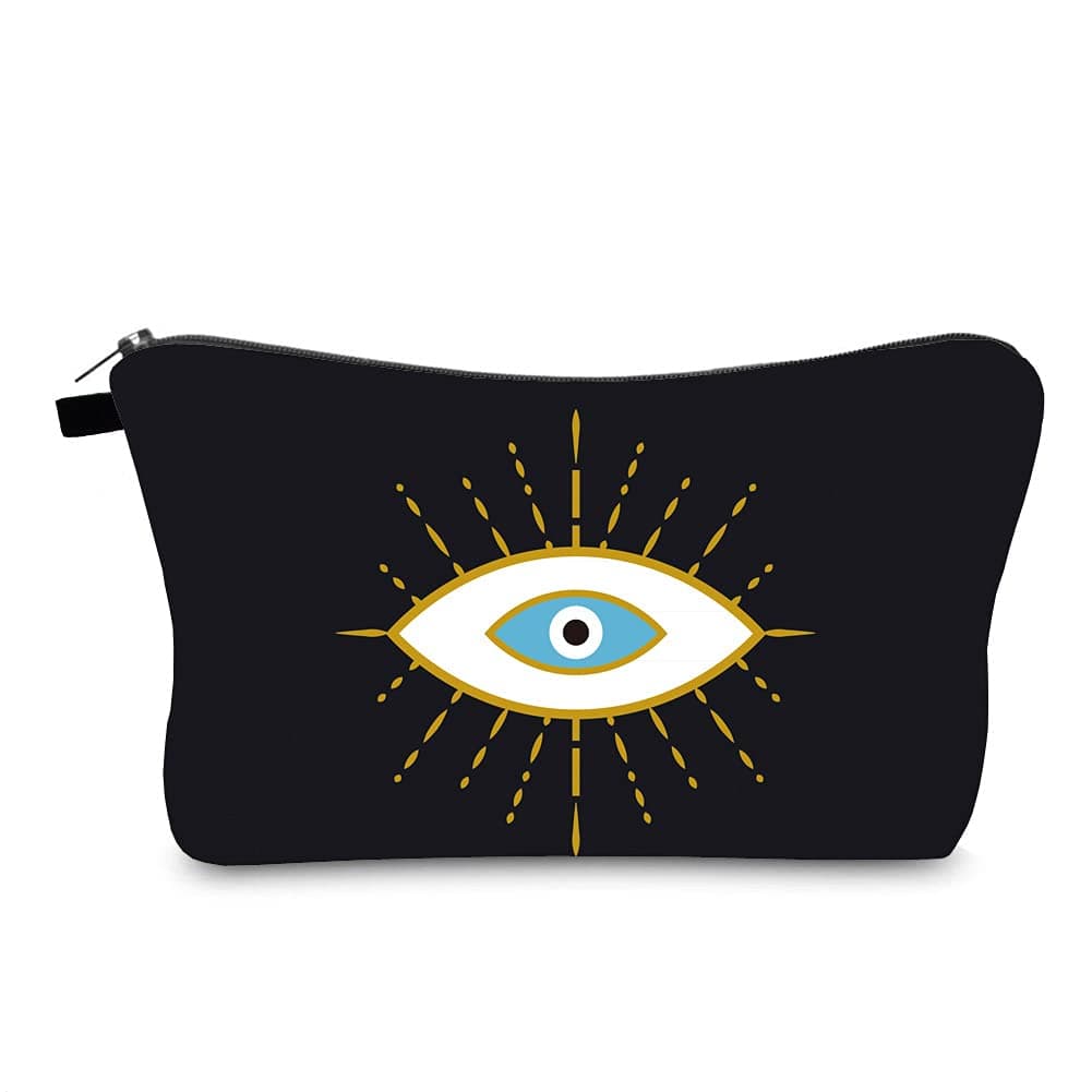 Aschar Cosmetic Pouch for Women, Waterproof Makeup Bags Roomy Toiletry Pouch Portable Washing Bag Adorable Travel Accessories Gifts, Evil Eye, W8.65" x H5.35" x D0.78”