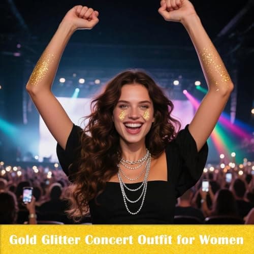 MEICOLY Gold Body Glitter,Yellow Face Glitter,Music Festival Singer Concert Outfits for Women,Holographic Hair Glitter Kids Makeup,Self-Adhesive Sparkle Face Body Glitter,Mardi Gras Accessories