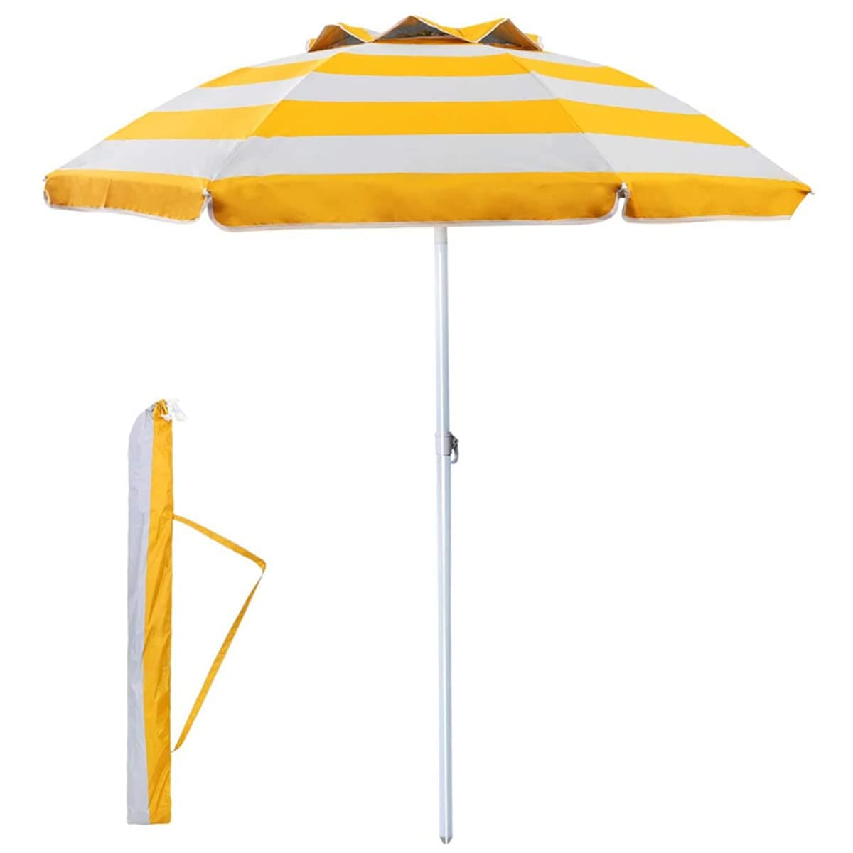 Stripe Garden Umbrella Big Size 8ft Heavy Duty Garden Patio Outdoor Umbrella for Rain & Sun Stripe Design Colorful Garden Umbrella (Yellow) (8ft/48in)