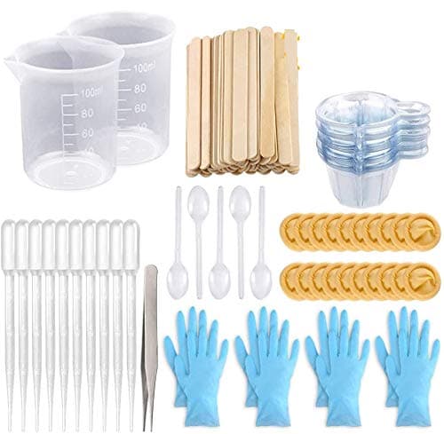 Mixing Cups Epoxy Resin Cups with Sticks Kit-2pcs 100ml Measuring Cups,70pcs Reusable Cups and Mixing Sticks,Dropping Pipette, Tweezers