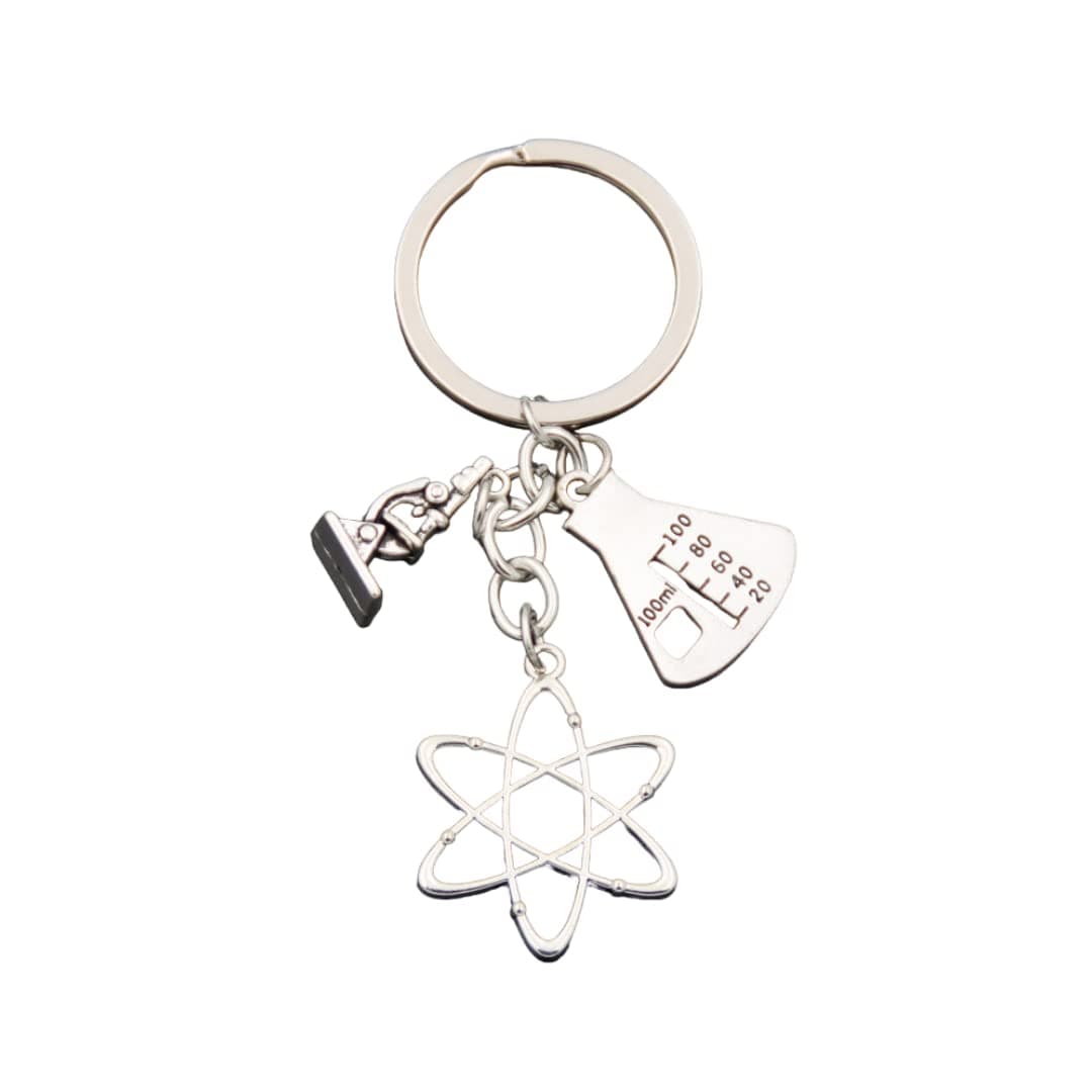 GenéricoChemical Keychain - Chemical Keychains with Atom, Microscope and Lab Provet - Science Keychain for Physics and Chemistry Lovers - Original Chemistry Gift - Unisex Keychain, silver, XL