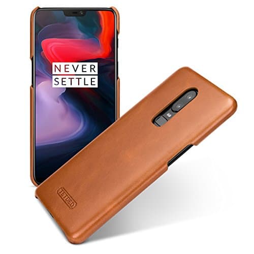 TETDED Premium Leather Case for OnePlus 6, Snap Cover (Vintage Brown)