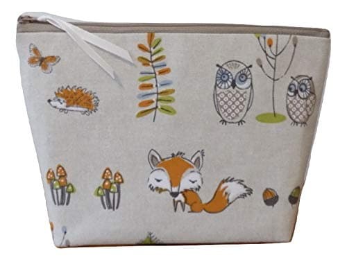 'Woodland Fox' Toiletries Bag, Animal Fabric Wash Bag, Large Make Up Case, Cosmetics Bag, Cotton Canvas Fabric, Waterproof Lining