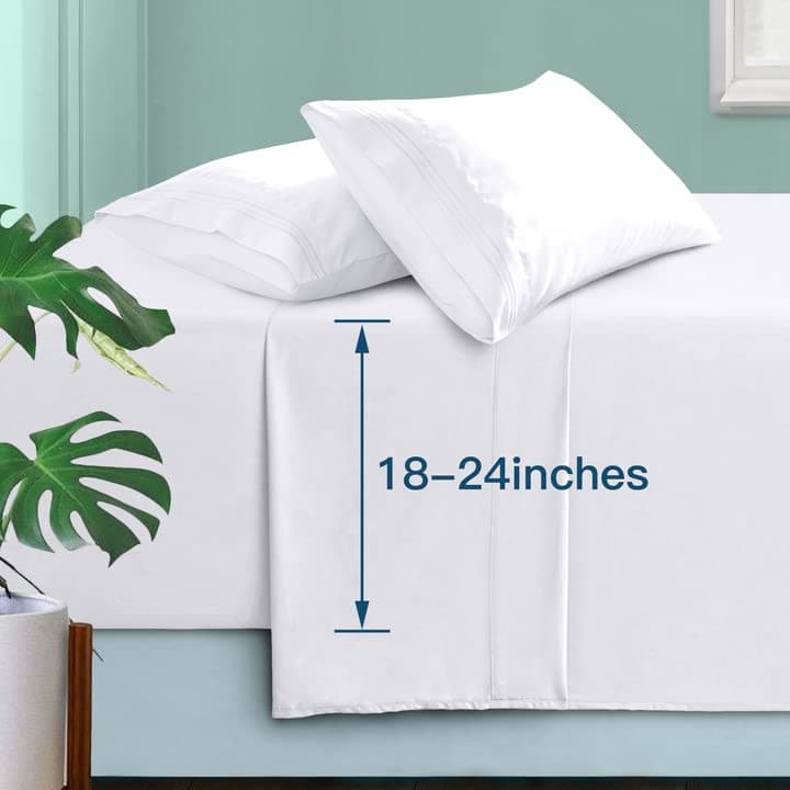Manyshofu Extra Deep Pocket King Size Sheets - Hotel Luxury 1800 Thread Count Sheets & Pillowcases - Microfiber Bedding Set up to 24" Mattress - Pure White Bed Sheets 18-24 Inch Deep Pockets - 4 Piece