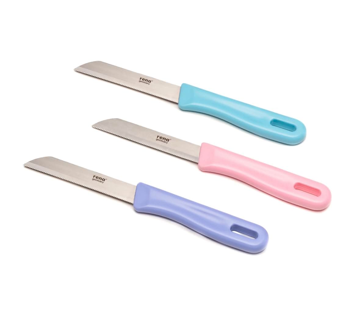 rena germany AISI420 Sleek Magnetic Stainless Steel Knife, Multicolour, Set of 3 (Serrated, 110 mm)