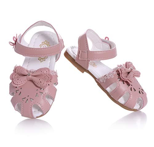 Toddler Baby Girls Summer Princess Soft Leather Sandals Closed Toe Flat Shoes (15/4M US Toddler, Pink)
