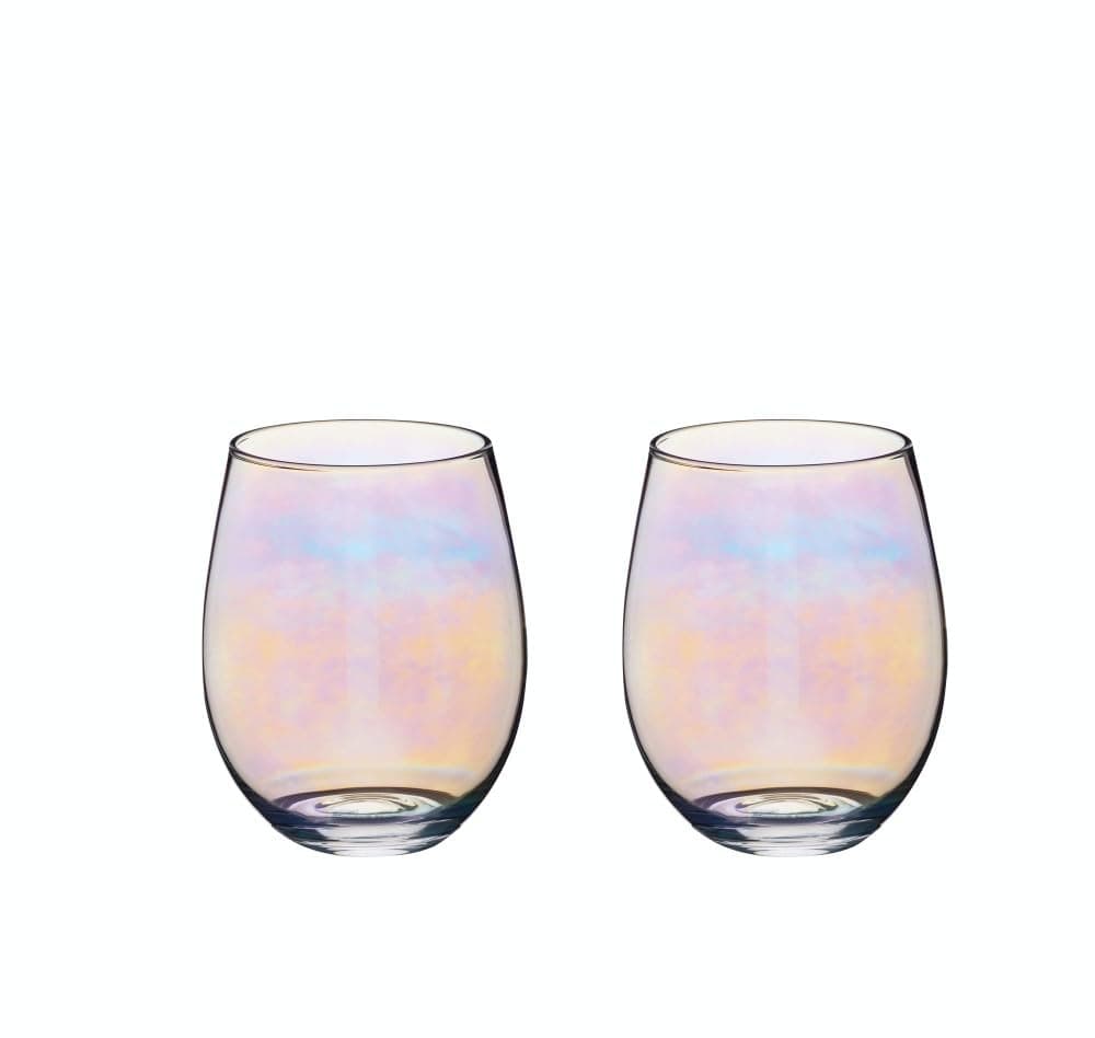 BarCraft Rainbow-Pearl Iridescent Tumbler Glasses, Set of 2, 600ml, Gift Boxed