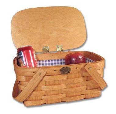 Peterboro Baskets Back to School Lunch Picnic Basket with Blue White Checkered Lining - Honey Stain Finish