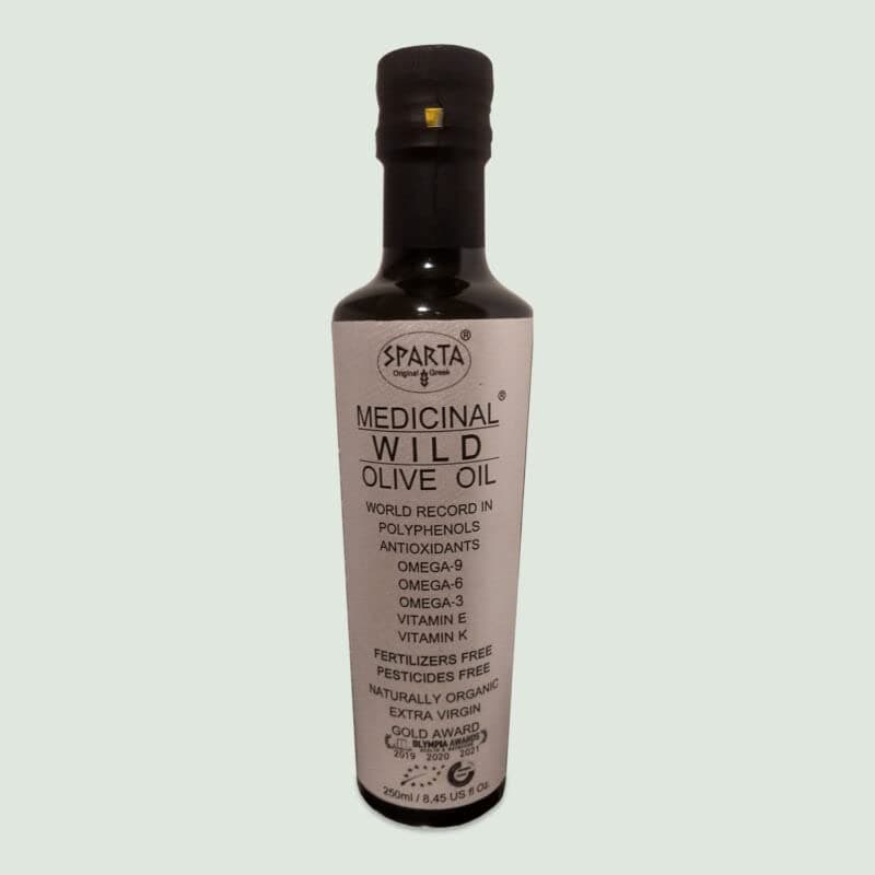 Sparta Limited Edition, Organic Extra Virgin Olive Oil, Wild Evoo-Oleocanthal 1979 mg/kg total phenols 3083mg/kg Cold Pressed, Award Winning, High Polyphenol, Omega 9,6,3 Fatty Acids-1x250ml