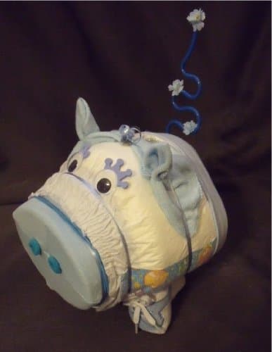 Blue PIGGY BANK Baby Boy Shower Centerpiece Pig Diaper Cake