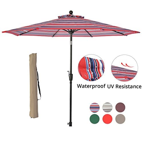 SUNLONO 9' Outdoor Patio UV Protective Table Umbrella Backyard Garden with 8 Sturdy Ribs, Crank Winder, Push Button Tilt, Red and Blue