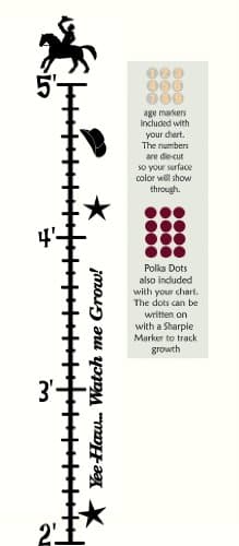 Kid's Cowboy Wall Vinyl Sticker Growth Chart 2ft - 5ft - Black