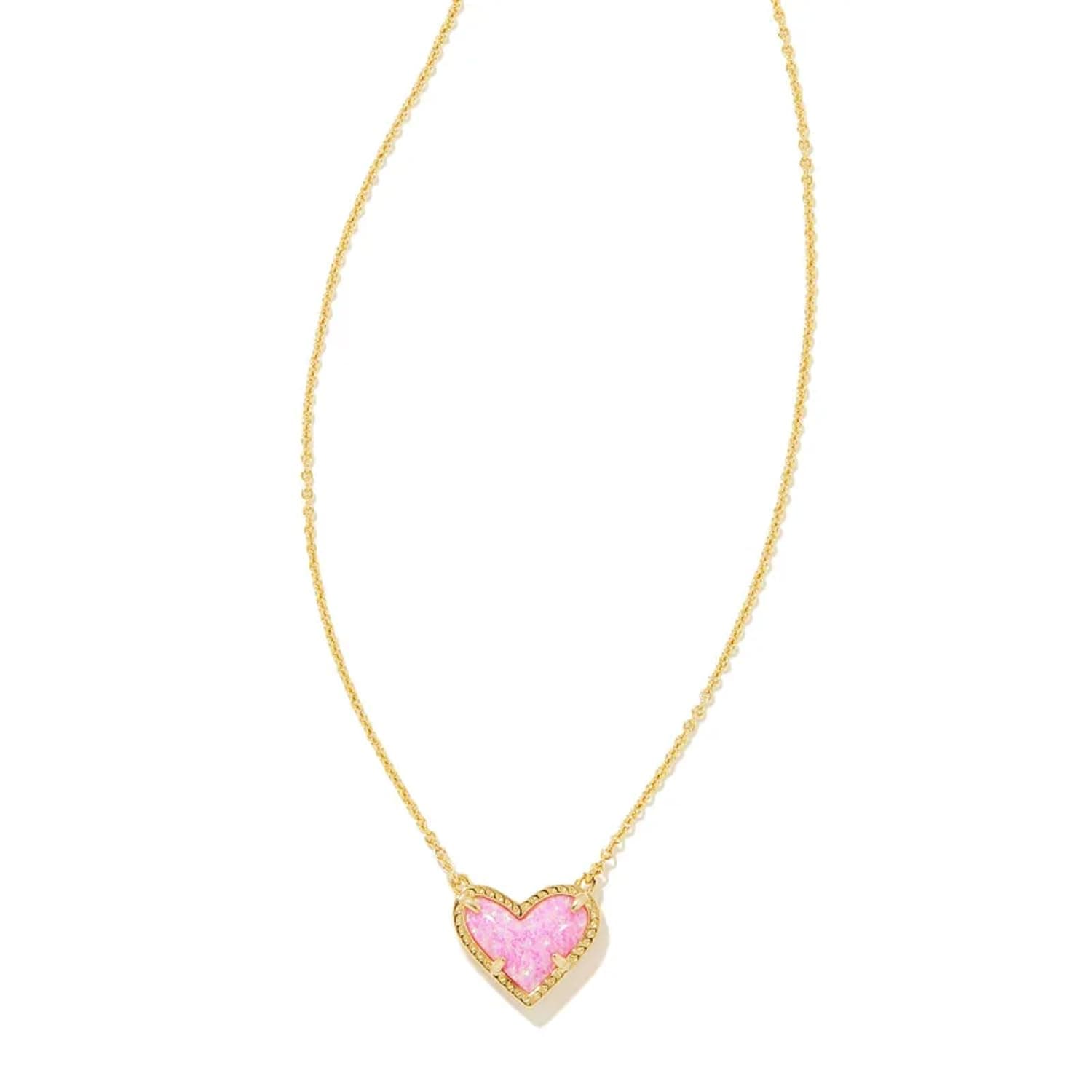 Ari Heart Short Pendant Necklace in 14k Gold-Plated Brass, Bubblegum Pink Opal, Fashion Jewelry for Women