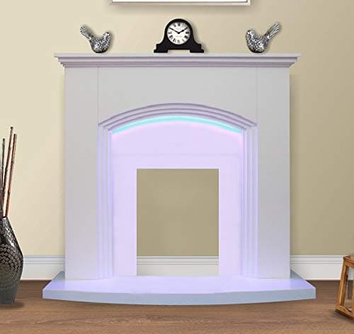 ModaNuvo White Flat Wall 2KW Electric Fire Surround Set Modern Fireplace Hearth with LED Light