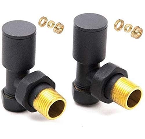 MyhomewareAnthracite Angled Radiator Valves Pair Set With Compression Reducer 10mm/15mm